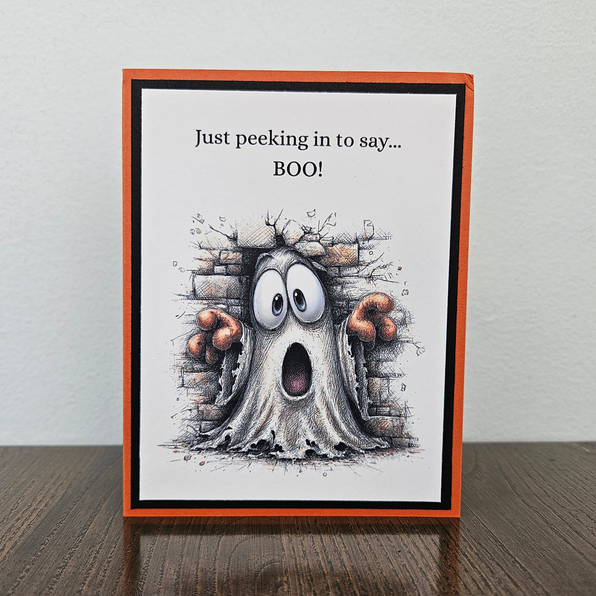 Handmade funny ghost Halloween card with Just peeking in to say Boo sentiment