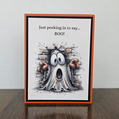 Handmade funny ghost Halloween card with Just peeking in to say Boo sentiment