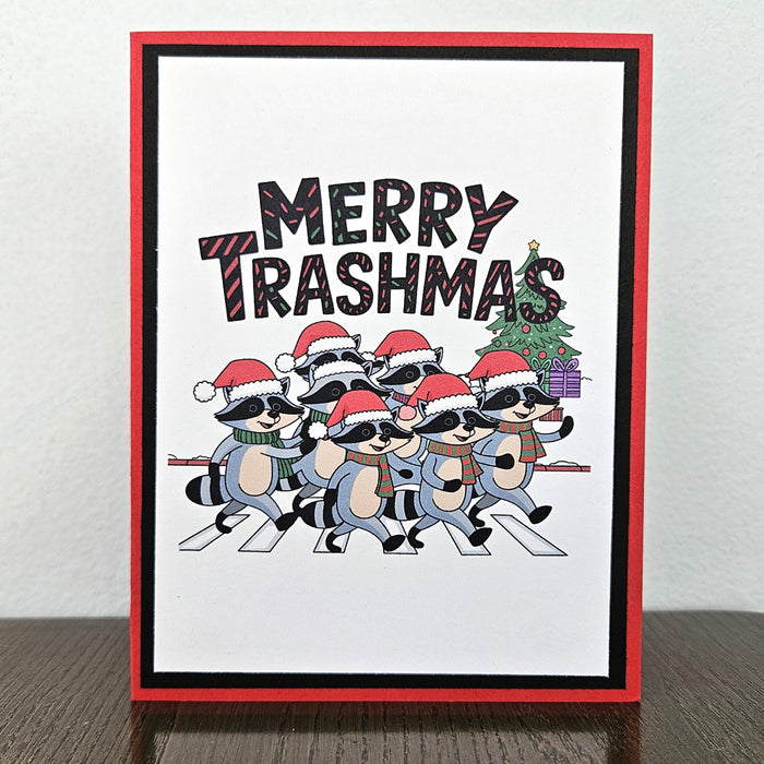 Funny Christmas Card, Merry Trashmas Raccoons, Handmade Holiday Greeting, Blank Inside