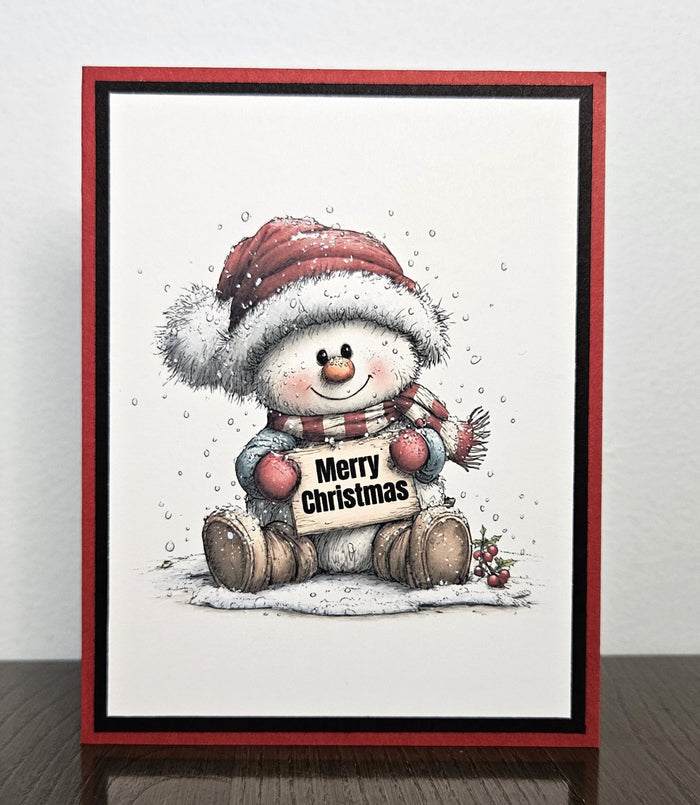 Snowman Christmas Card, Cute Winter Illustration, Handmade, Blank Inside