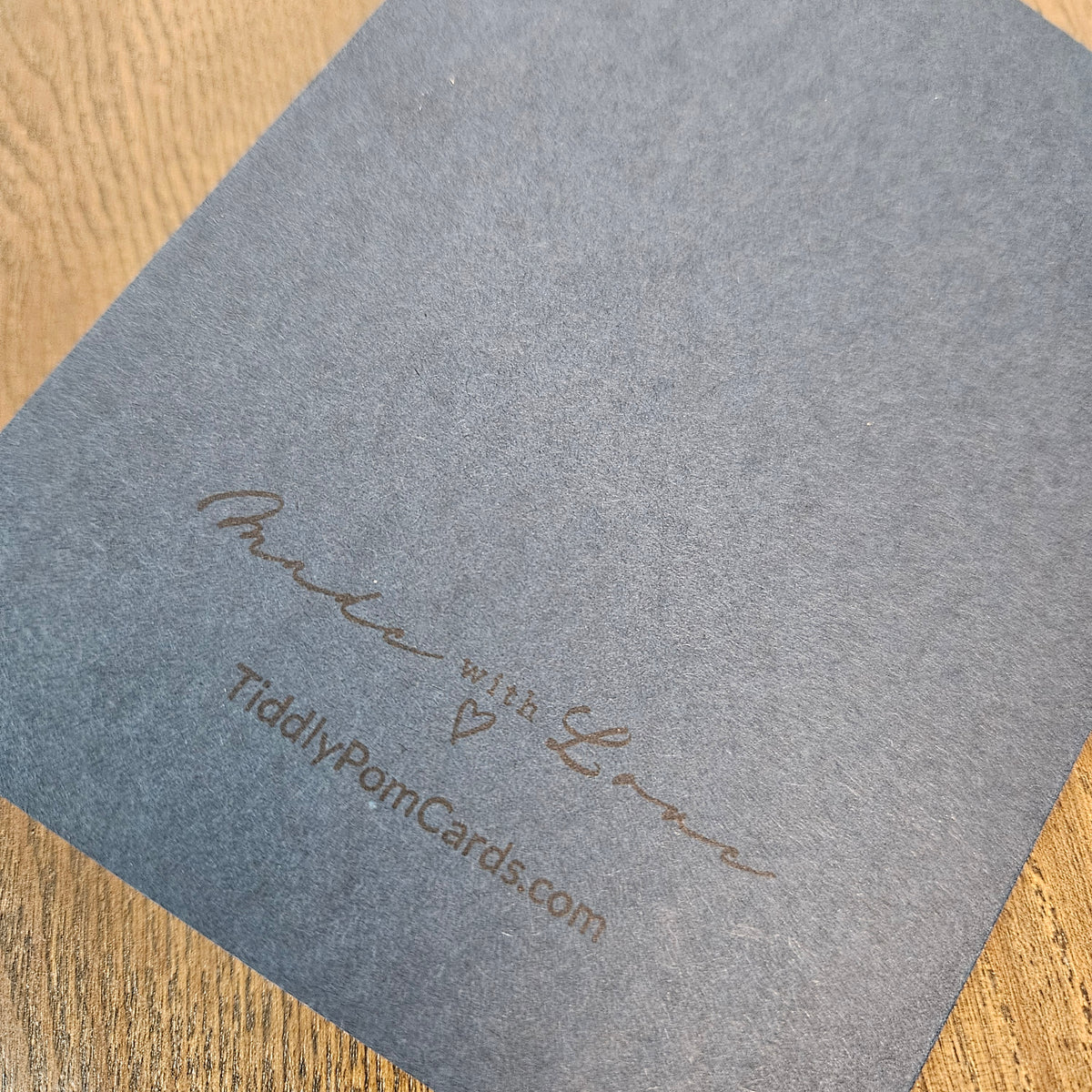 Dark blue back of handmade son birthday card stamped Made with Love and TiddlyPomCards.com