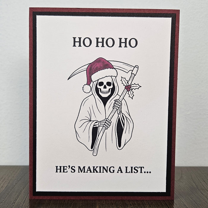 Funny Christmas Card, Grim Reaper Santa, Dark Humor, Handmade, Killer Holiday Message Inside