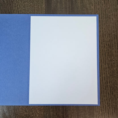 Open purple thank you card showing the blank white interior writing panel. 