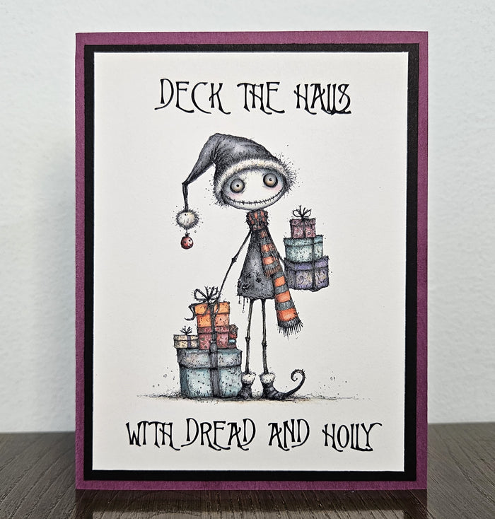 Gothic Christmas Card, Quirky Spooky Skeleton, Handmade Goth Xmas Greeting, Deck The Halls