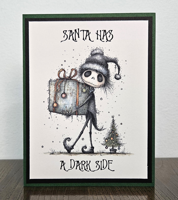 Gothic Christmas Card, Spooky Skeleton Santa, Handmade Quirky Holiday Greeting