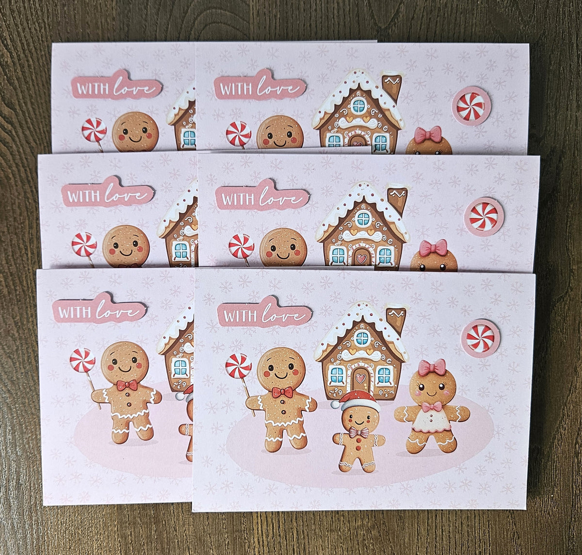 3D Christmas Card Set of 6, Pop Up, Gingerbread House and Family, Handmade Xmas Greeting
