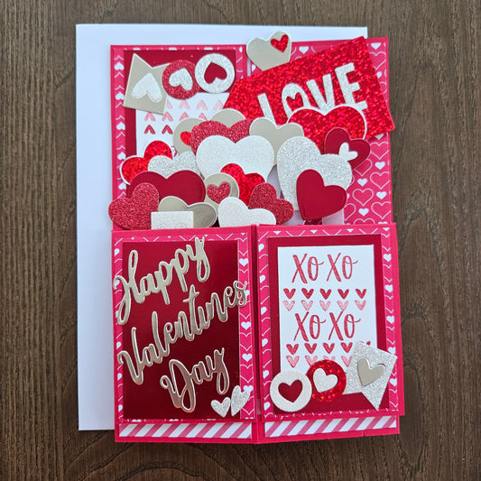 Handmade Valentine's Day Card - Hearts and Romance, 3D Box Card Design