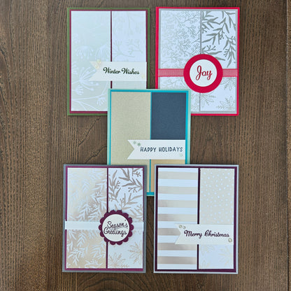 Handmade Christmas Cards, Holiday Greeting Cards, Elegant Neutral Winter Design, Joy, Merry Christmas, Season’s Greetings, 5 Card Bundle