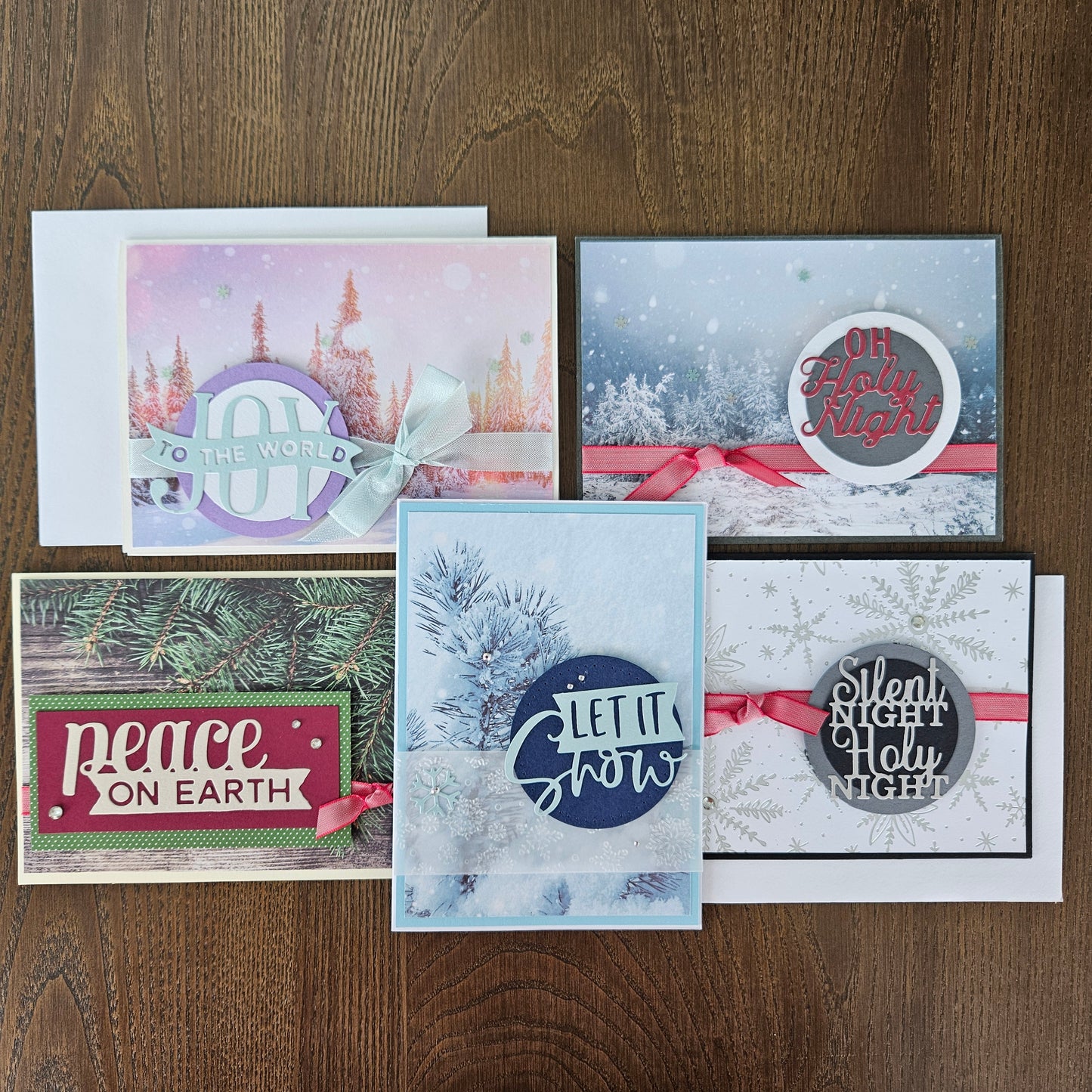 Handmade Christmas Cards, Holiday Greeting Cards With Heartfelt Messages, Card Bundle of 5 Unique Designs With Envelopes