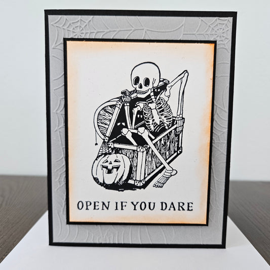 Handmade Halloween Card, A2 Size, Vintage October 31 Card, Embossed Spider Web Frame, Spooky Greeting for Fall