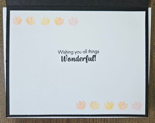 Handmade Birthday Card, Floral Die-Cut Greeting Card For Birthday, Black Overlay with Rainbow Ink Background, Happy Birthday Celebration Card