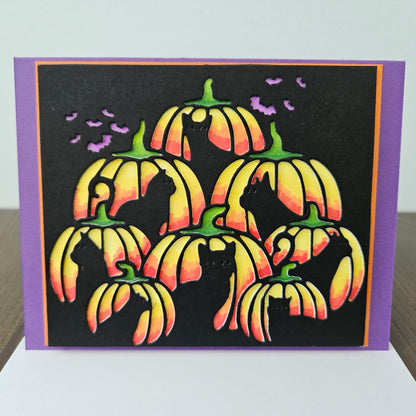 Handmade Halloween Card, A2 Black Cat & Pumpkin Card, Spooky Cute Fall Greeting Card for Cat Lovers