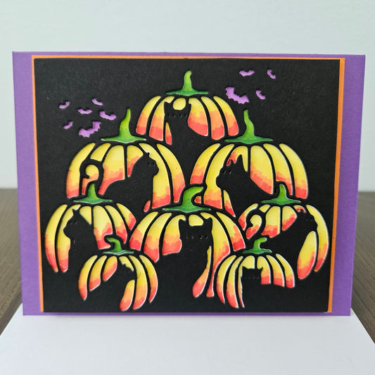 Handmade Halloween Card, A2 Black Cat & Pumpkin Card, Spooky Cute Fall Greeting Card for Cat Lovers