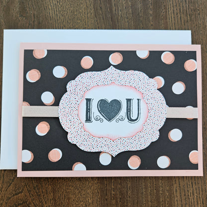 Handmade Valentine's Day Card - I Heart U, Die-cut Design