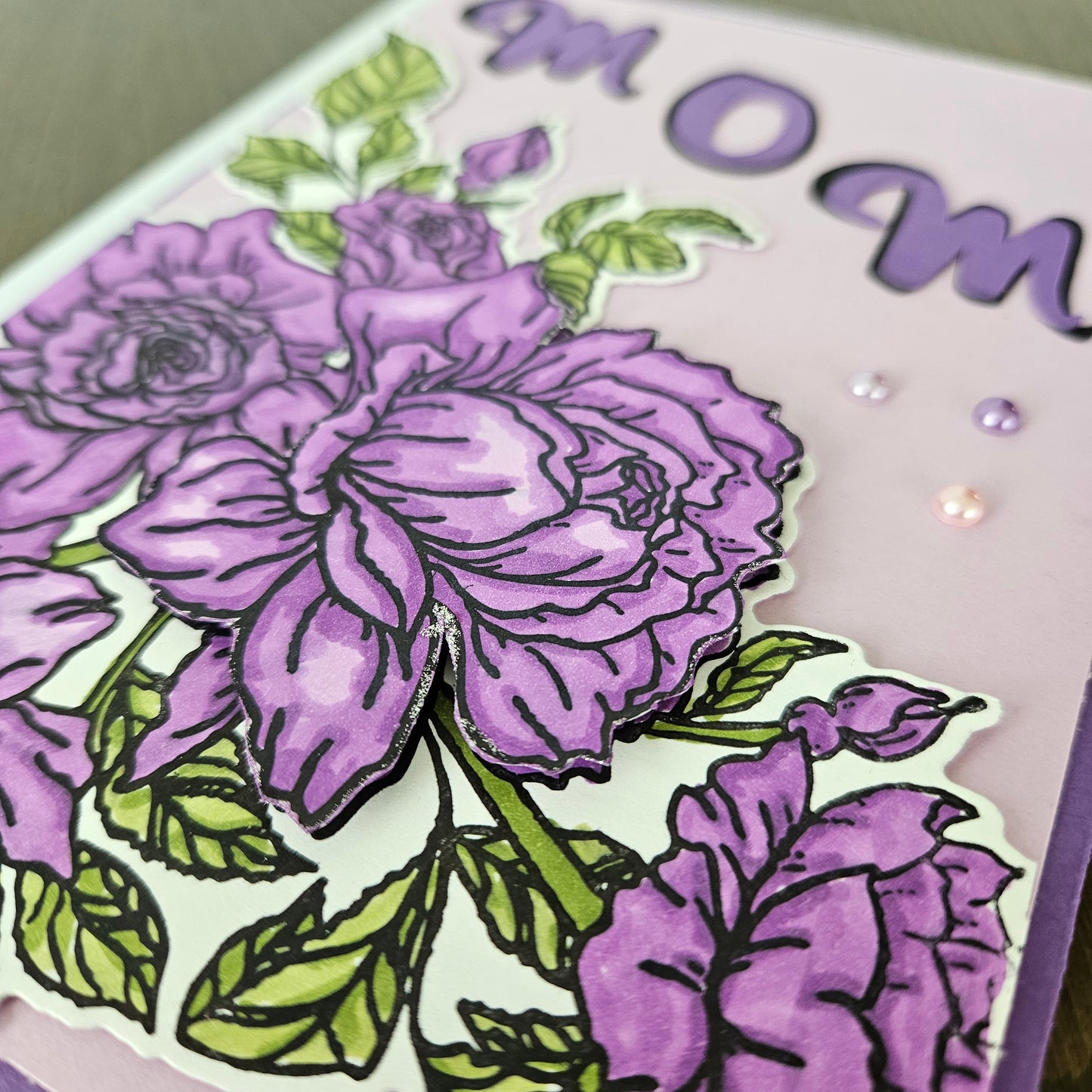 Handmade Mother’s Day Card, Purple Floral Decoupage Card, Personalized Greeting Card Gift for Mom, Step Mom, Bonus Mom. Purple Flowers