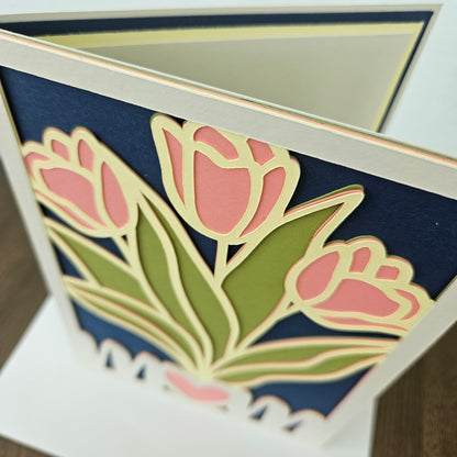 Mother’s Day Card for Mom, Handmade Pink Tulip MOM Greeting, Heartfelt Keepsake, Blank Inside