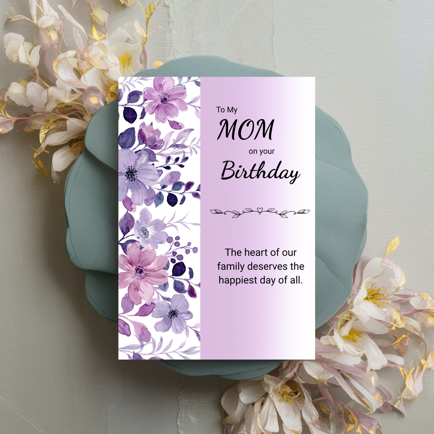 Birthday Card for Mom, Heartfelt Greeting Card for Her, Purple Floral Design, Mother's Birthday Card