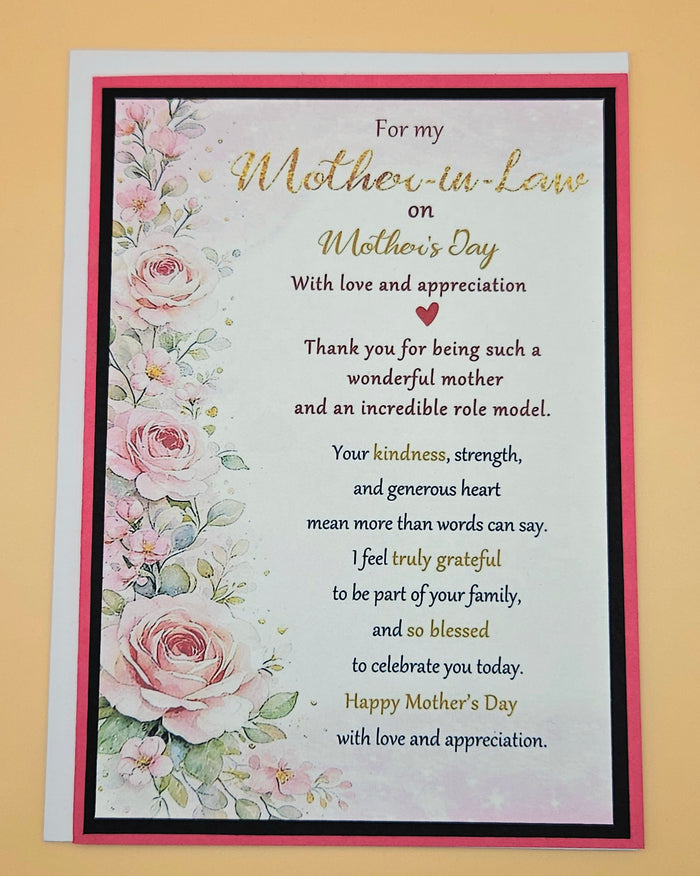 Mother's Day Card for Mother-in-Law, Handmade Floral Botanical, Heartfelt Greeting