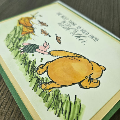 Handmade Thinking of You Card, Winnie the Pooh & Piglet Hand-Colored Design, Encouragement or Friendship Card with Supportive Message