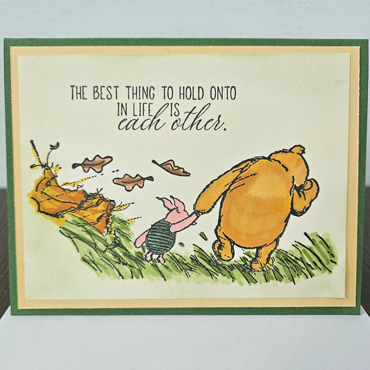 Handmade Thinking of You Card, Winnie the Pooh & Piglet Hand-Colored Design, Encouragement or Friendship Card with Supportive Message