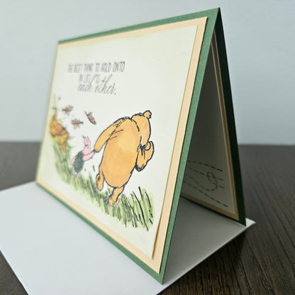Handmade Thinking of You Card, Winnie the Pooh & Piglet Hand-Colored Design, Encouragement or Friendship Card with Supportive Message