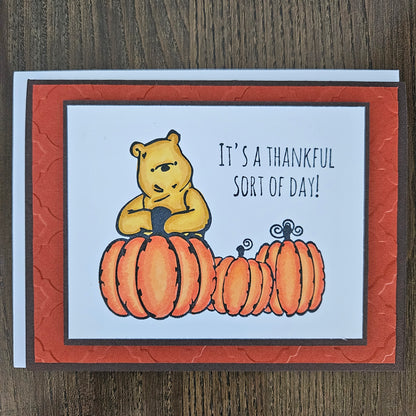 Handmade Thanksgiving Card, Winnie the Pooh Fall Greeting Card, It's a Thankful Sort of Day
