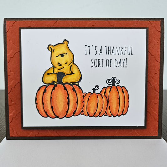 Handmade Thanksgiving Card, Winnie the Pooh Fall Greeting Card, It's a Thankful Sort of Day