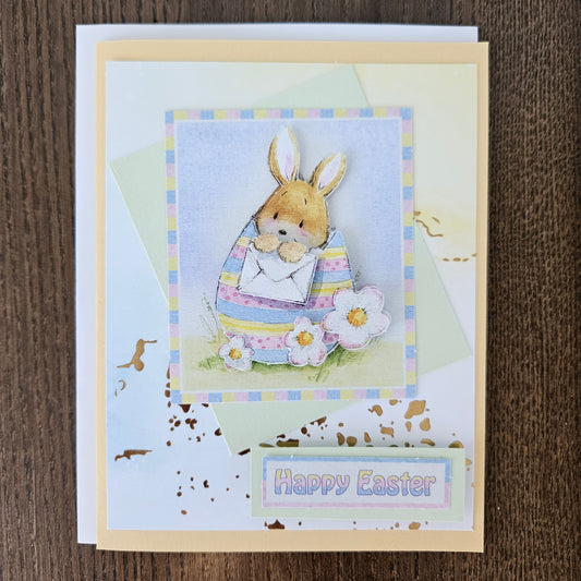 Handmade Easter Card, 3D Decoupage Personalized Greeting Card, Yellow Easter Bunny Surprise, Gift For Animal Lovers