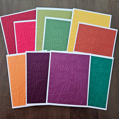 Handmade Thank You Note Card Bundle – Embossed Dark Colors (Set of 10)