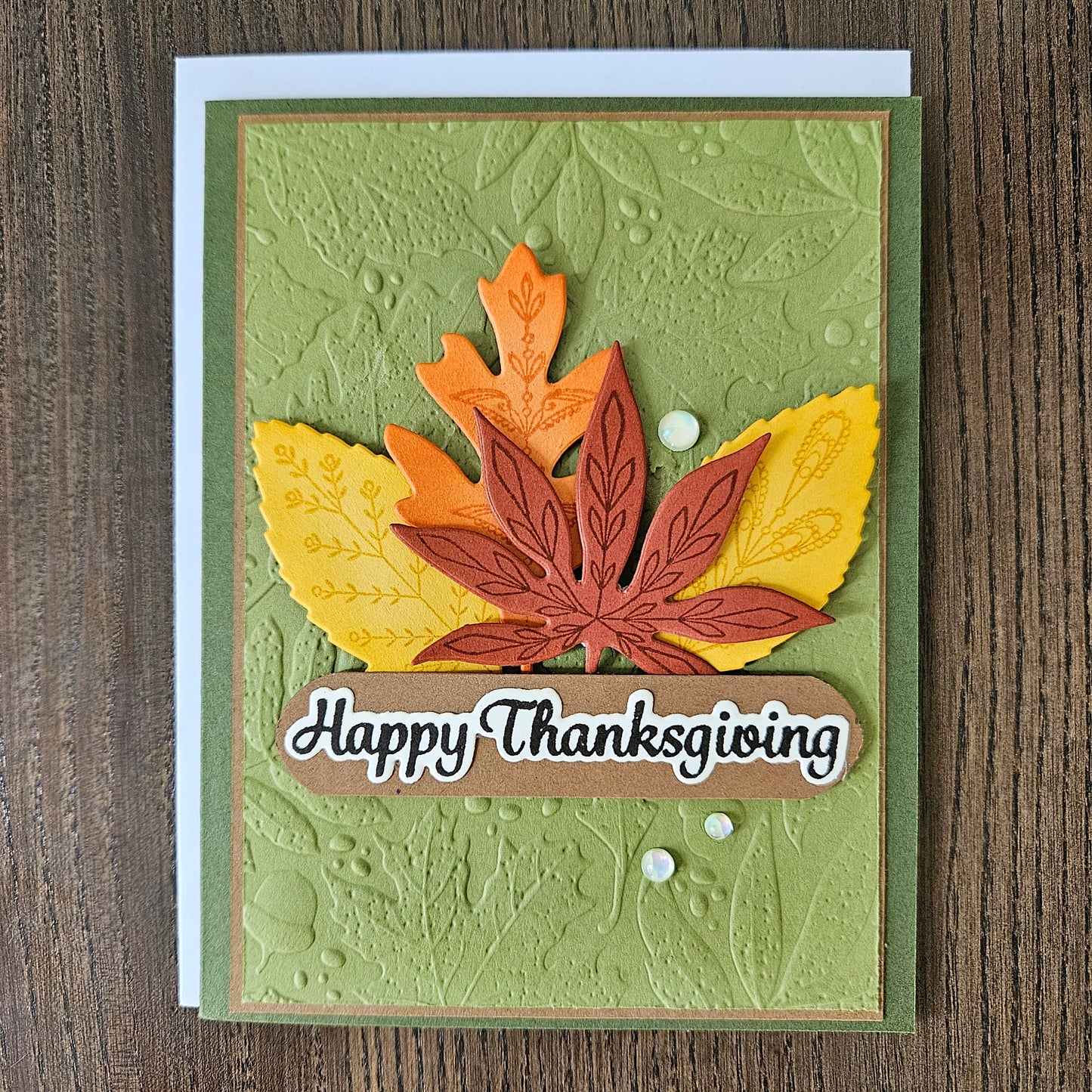 Thanksgiving Card, Handmade Fall Greeting Card, Layered Leaves, Autumn Thank You Card, Grateful Card, A2 Embossed Card