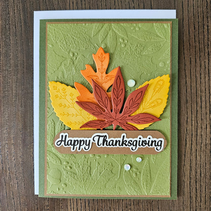 Thanksgiving Card, Handmade Fall Greeting Card, Layered Leaves, Autumn Thank You Card, Grateful Card, A2 Embossed Card