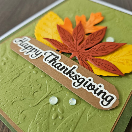 Thanksgiving Card, Handmade Fall Greeting Card, Layered Leaves, Autumn Thank You Card, Grateful Card, A2 Embossed Card