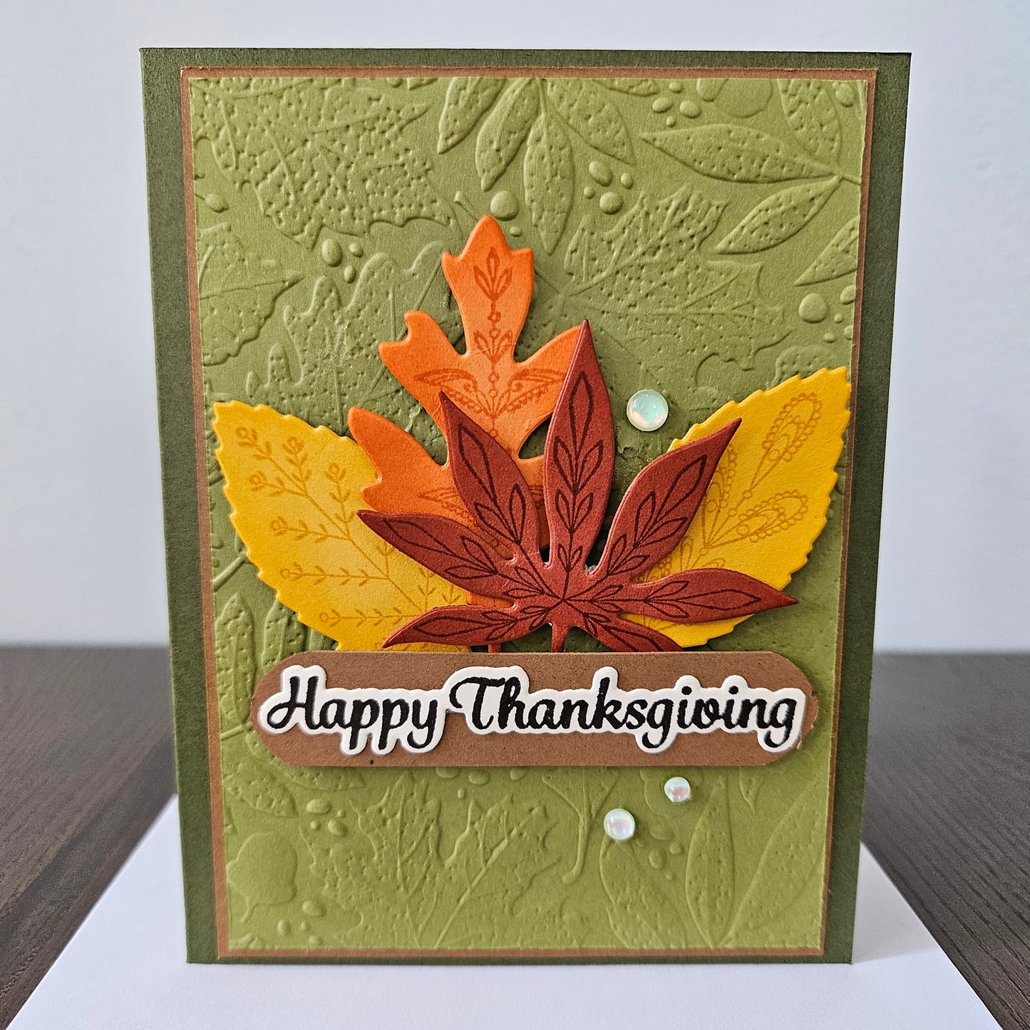 Thanksgiving Card, Handmade Fall Greeting Card, Layered Leaves, Autumn Thank You Card, Grateful Card, A2 Embossed Card