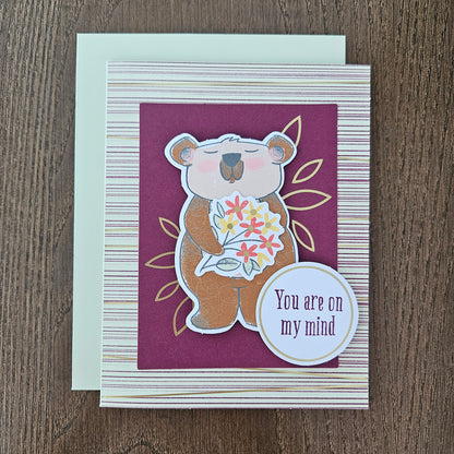Handmade Thinking of You Card Bundle – Die-Cut Bear Design set of 3 + FREE Bonus Card, Pet Lovers Greeting Card Gift