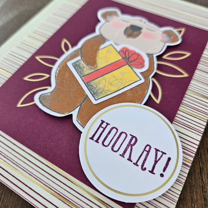Handmade Thinking of You Card Bundle – Die-Cut Bear Design set of 3 + FREE Bonus Card, Pet Lovers Greeting Card Gift