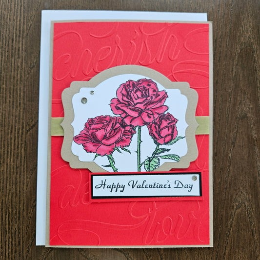Handmade Valentine's Day Card - Hand colored Red Roses