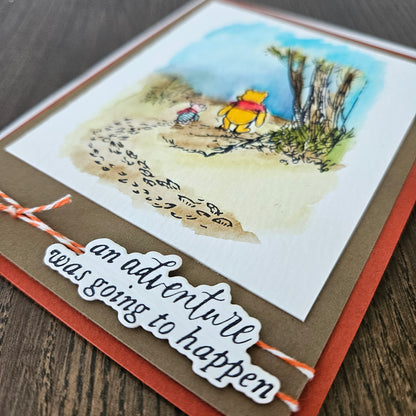 Handmade Friendship Card, Watercolor Winnie the Pooh & Piglet, Embossed Adventure Theme, A2 Greeting Card, Sentimental Gift for Best Friend