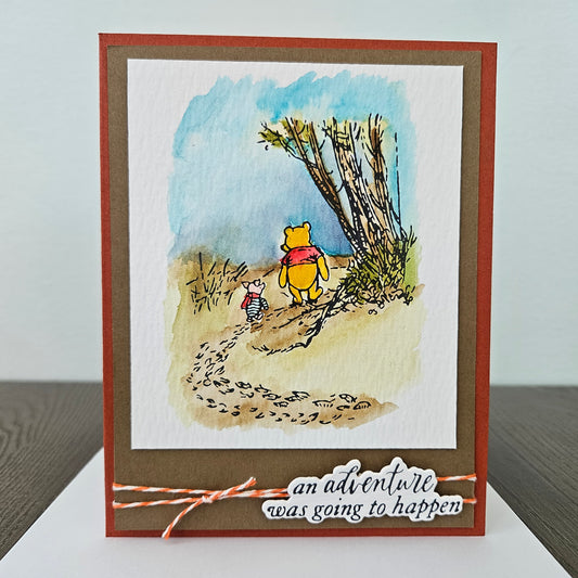 Handmade Friendship Card, Watercolor Winnie the Pooh & Piglet, Embossed Adventure Theme, A2 Greeting Card, Sentimental Gift for Best Friend