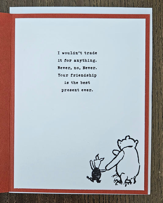 Handmade Friendship Card, Watercolor Winnie the Pooh & Piglet, Embossed Adventure Theme, A2 Greeting Card, Sentimental Gift for Best Friend
