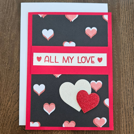 Handmade Valentine's Day Card - All My Love, Hand-Colored Design