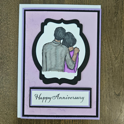 Handmade Anniversary Card, Hand-Colored Greeting Card, Personalized Card For Couples, Custom Die-Cut, Embossed Card, Gift For Couples