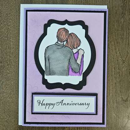 Handmade Anniversary Card, Hand-Colored Greeting Card, Personalized Card For Couples, Custom Die-Cut, Embossed Card, Gift For Couples