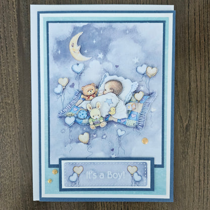 Handmade Baby Boy Card, 3D Decoupage Congratulations Card, Personalized Newborn Card, Moon & Stars Nursery Theme
