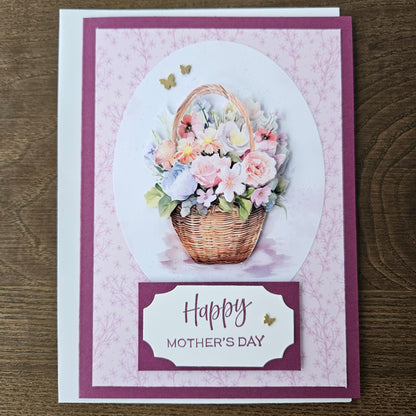 Handmade Mother’s Day Card, 3D Decoupage Design Greeting Card, Personalized Card For Mom, Step Mom, Bonus Mom, Basket of Blooms