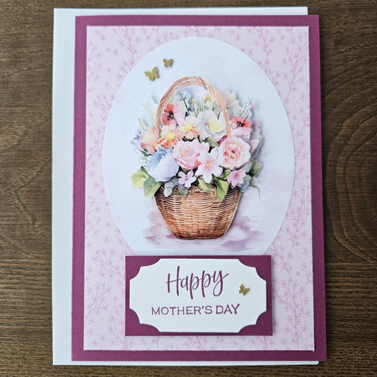 Handmade Mother’s Day Card, 3D Decoupage Design Greeting Card, Personalized Card For Mom, Step Mom, Bonus Mom, Basket of Blooms