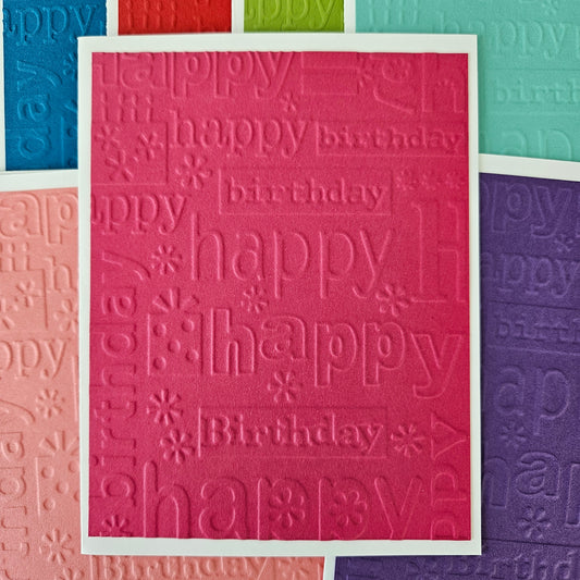 Embossed Birthday Note Cards, Handmade Happy Birthday Stationery Set of 10 in Bright Rainbow Colors