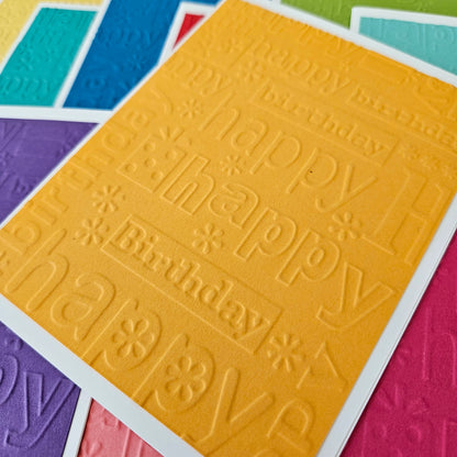 Embossed Birthday Note Cards, Handmade Happy Birthday Stationery Set of 10 in Bright Rainbow Colors