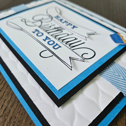 Handmade Birthday Card, Layered Die-Cut Greeting Card, Embossed Hand-Colored Cupcake Design, Custom Birthday Card for Him or Her