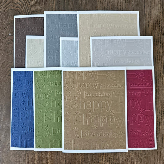 Embossed Birthday Note Cards, Handmade Birthday Stationery Set of 10 in Neutral Colors