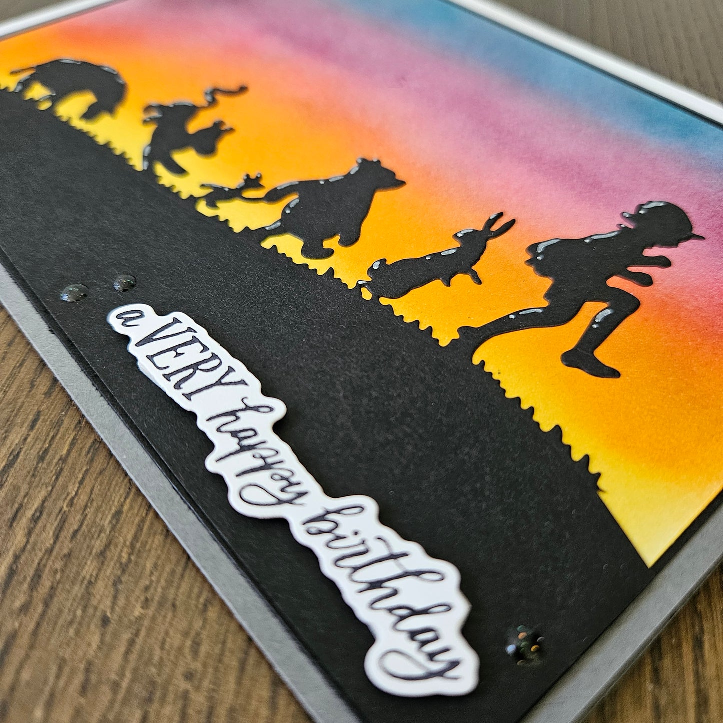 Handmade Winnie the Pooh Birthday Card, 5x7 Sunset Silhouette Design, Tigger Piglet Eeyore & Friends, Celebration Card for Fans & Kids at Heart